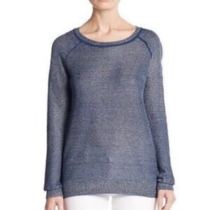 Vince Scoop Neck Long Sleeve Linen Rayon Knit Top Blue Size S Casual Chic